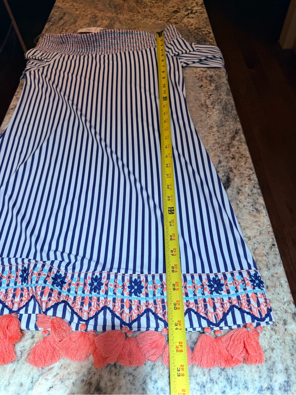 Cabana Life St. Barts Coverluxe Smocked Dress Tassel Hem Off Shoulder Small NWT - Picture 9 of 15